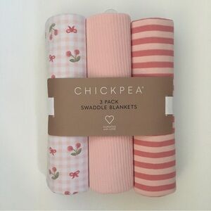 NEW Baby Blankets Set of 3 Pink Stripes & Cherry Theme Baby Gift | Chick Pea